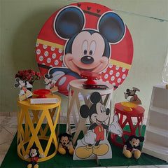 Lofaris Black And Red Mickey Mouse Round Birthday Backdrop