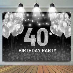 Lofaris Black and Silver Balloon Happy 40th Birthday Backdrop