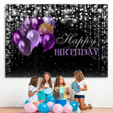 Load image into Gallery viewer, Lofaris Black and Silver Bokeh Purple Balloon Birthday Backdrop