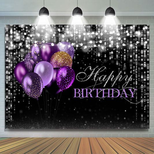 Lofaris Black and Silver Bokeh Purple Balloon Birthday Backdrop