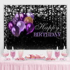 Lofaris Black and Silver Bokeh Purple Balloon Birthday Backdrop