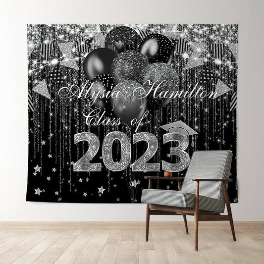 Lofaris Black And Silver Glitter Ballons Class Of 2022 Backdrop