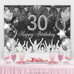 Lofaris Black And Silver Glitter Balloons 30th Birthday Backdrop