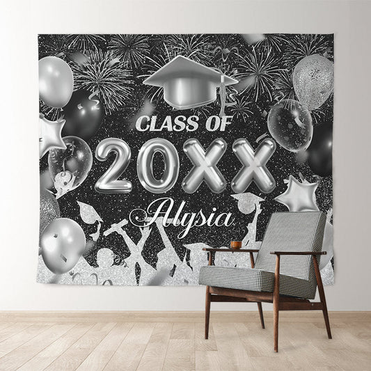 Lofaris Black And Silver Glitter Graduation Backdrop