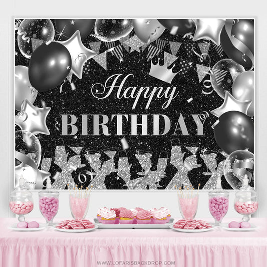 Lofaris Black And Sliver Glitter Lets Cheers Birthday Backdrop