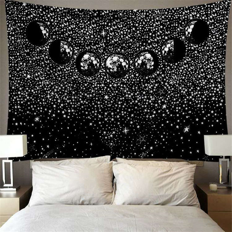 Lofaris Black And Sliver Glitter Star Planet Galaxy Wall Tapestry