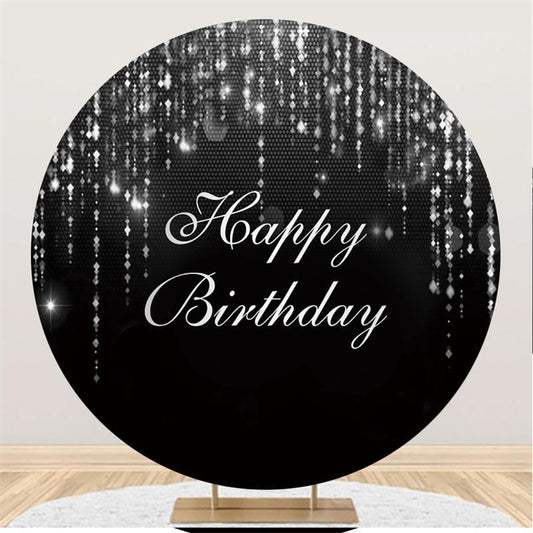 Lofaris Black And Silver Simple Happy Birthday Round Backdrop