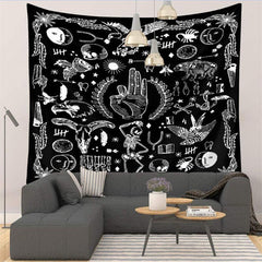 Lofaris Black And White Abstract Animal Mandala Wall Tapestry