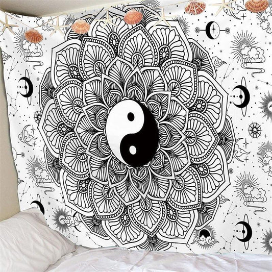 Lofaris Black And White Abstract Mandala Galaxy Wall Tapestry