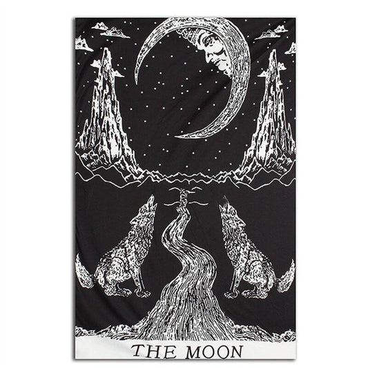 Lofaris Black And White Animal Mountain Moon Wall Tapestry