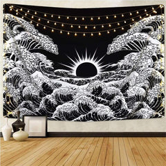 Lofaris Black And White Beach Moon Landscape Wall Tapestry