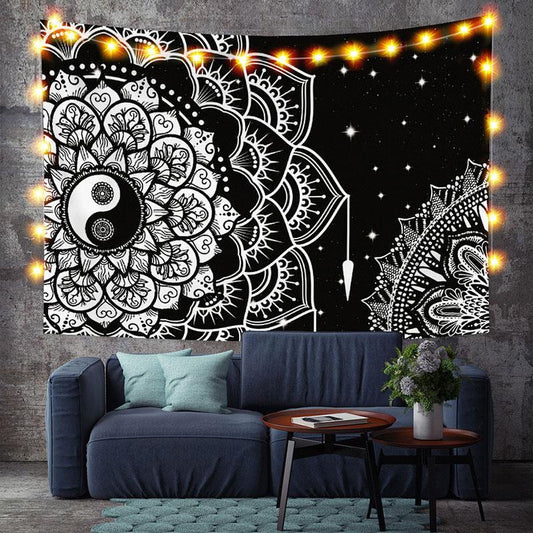 Lofaris Black And White Bohemian Divination Custom Tapestry