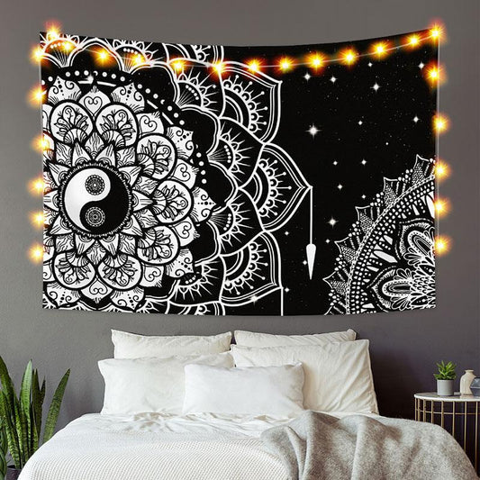 Lofaris Black And White Bohemian Divination Custom Tapestry