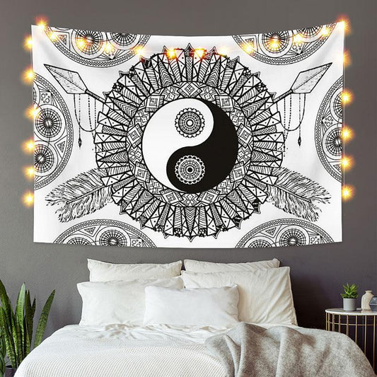 Lofaris Black And White Divination Geometric Custom Tapestry