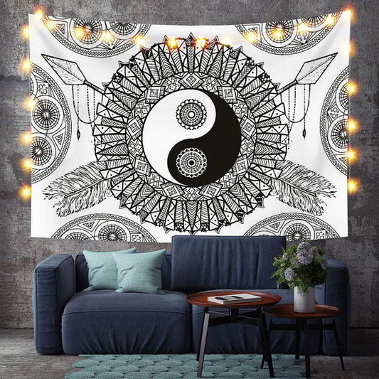 Lofaris Black And White Divination Geometric Custom Tapestry