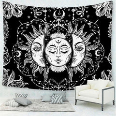 Lofaris Black And White Divination Mandala Family Wall Tapestry