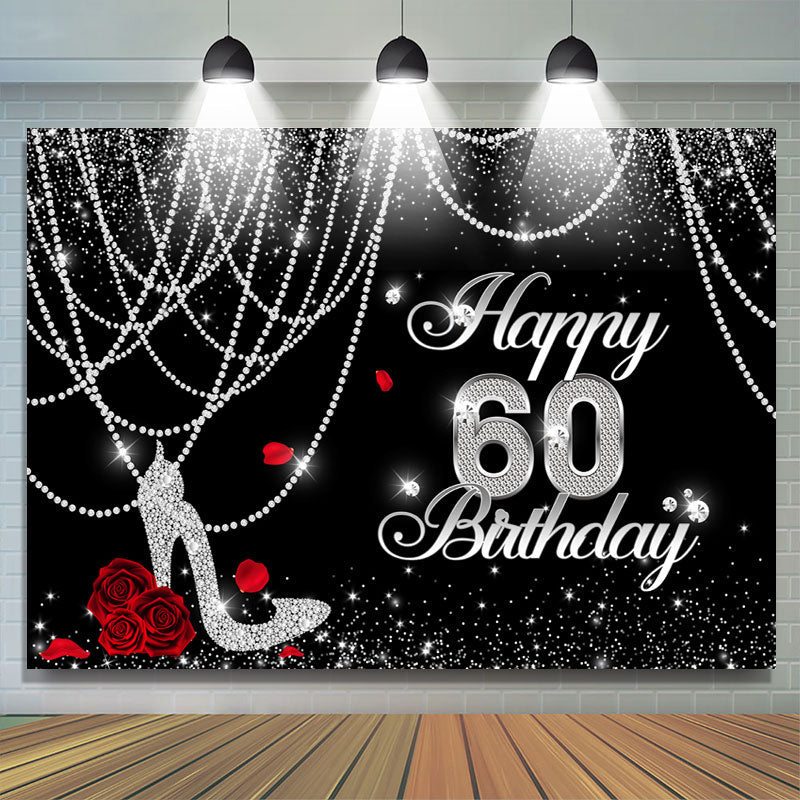 Lofaris Black And White Glitter Happy 60Th Birthday Backdrop
