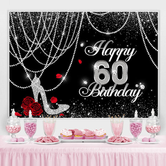 Lofaris Black And White Glitter Happy 60Th Birthday Backdrop