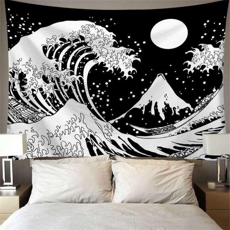 Lofaris Black And White Landscape 3D Printed Lake Wall Tapestry