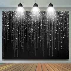 Lofaris Black And White Line Glitter Happy Birthday Backdrop