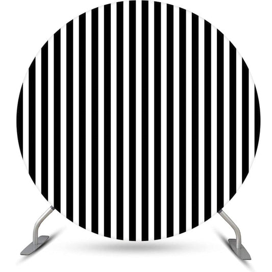 Lofaris Black And White Line Simple Round Birthday Backdrop