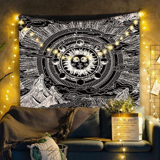 Lofaris Black And White Montion Abstract Pattern Wall Tapestry
