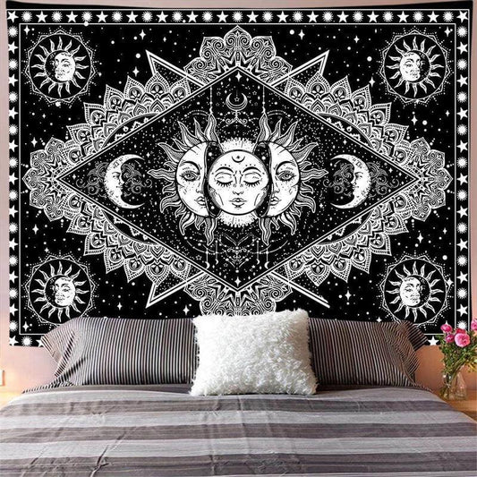 Lofaris Black And White Moon Bohemian Divination Wall Tapestry
