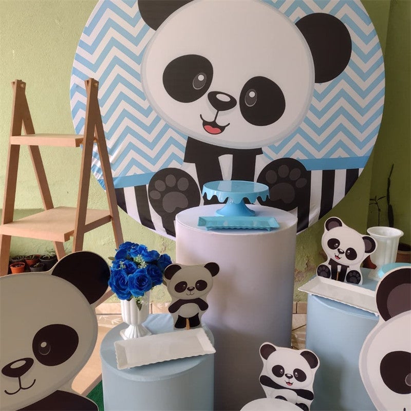 Lofaris Black And White Panda Round Blue Birthday Backdrop