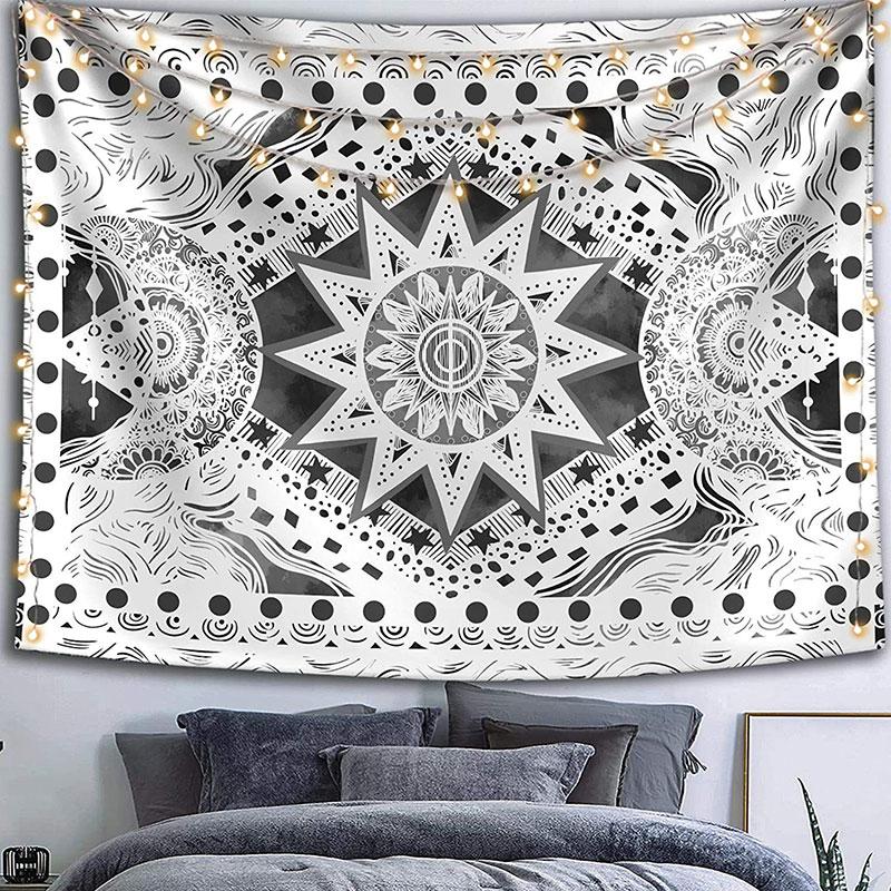 Lofaris Black And White Psychedelic Mandala Wall Tapestry