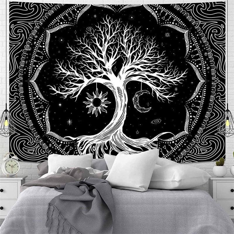 Lofaris Black And White Psychedelic Tree Abstract Wall Tapestry