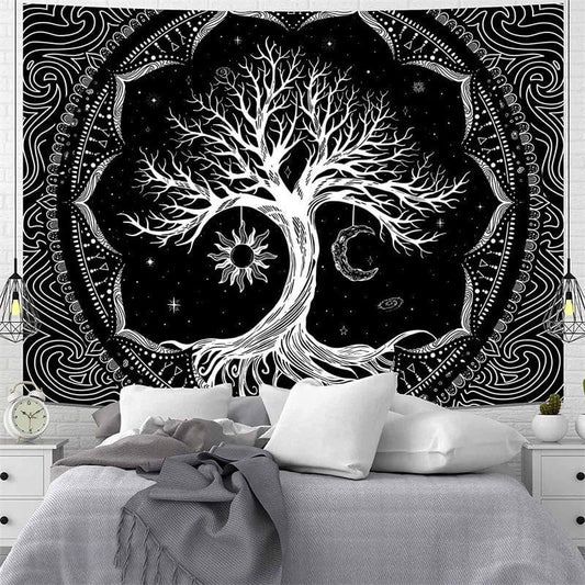 Lofaris Black And White Psychedelic Tree Abstract Wall Tapestry