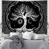 Load image into Gallery viewer, Lofaris Black And White Psychedelic Tree Abstract Wall Tapestry