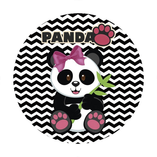Lofaris Black And White Ripple Panda Round Baby Shower Backdrop