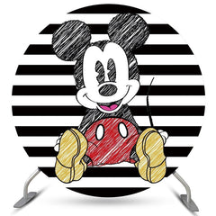 Lofaris Black And White Round Cartoon Mouse Birthday Backdrop