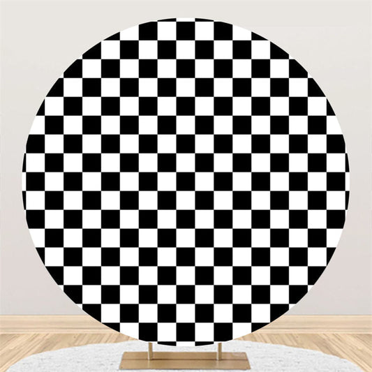 Lofaris Black And White Square Lattice Birthday Round Backdrop