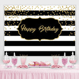 Load image into Gallery viewer, Lofaris Black and White Stripe Glitter Happy Birthday Backdrop