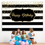 Load image into Gallery viewer, Lofaris Black and White Stripe Glitter Happy Birthday Backdrop