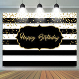 Load image into Gallery viewer, Lofaris Black and White Stripe Glitter Happy Birthday Backdrop