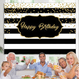 Load image into Gallery viewer, Lofaris Black and White Stripe Glitter Happy Birthday Backdrop