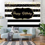 Load image into Gallery viewer, Lofaris Black and White Stripe Glitter Happy Birthday Backdrop