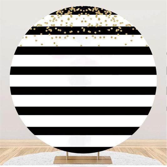 Lofaris Black-And-White Stripe With Glitter Dot Round Backdrop