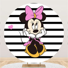 Lofaris Black And White Stripes Round Cartoon Mouse Backdrop