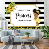 Load image into Gallery viewer, Lofaris Black and White Stripes Sunflower Baby Shower Backdrop