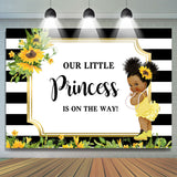 Load image into Gallery viewer, Lofaris Black and White Stripes Sunflower Baby Shower Backdrop