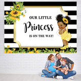 Load image into Gallery viewer, Lofaris Black and White Stripes Sunflower Baby Shower Backdrop