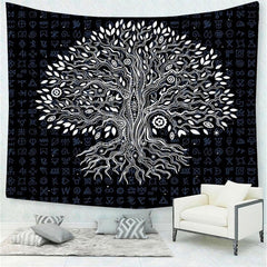 Lofaris Black And White Tree Mandala Pattern Wall Tapestry