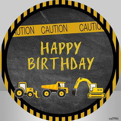 Lofaris Black And Yellow Round Truck Happy Birthday Backdrop