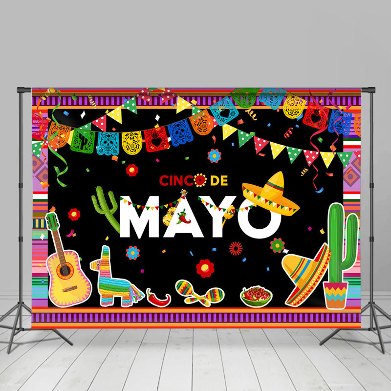 Lofaris Black Backboard With Happy Cinco De Mayo Backdrop