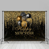 Load image into Gallery viewer, Lofaris Black Balloons And Gold Glitter Happy New Year Backdrop