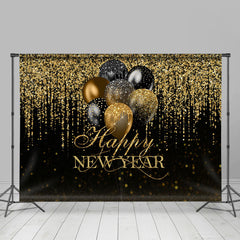 Lofaris Black Balloons And Gold Glitter Happy New Year Backdrop